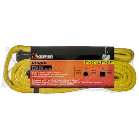 Keeper 10'X2" Lift Sling, 2 Ply, Flat Loop, 6200/4960/12400 2626